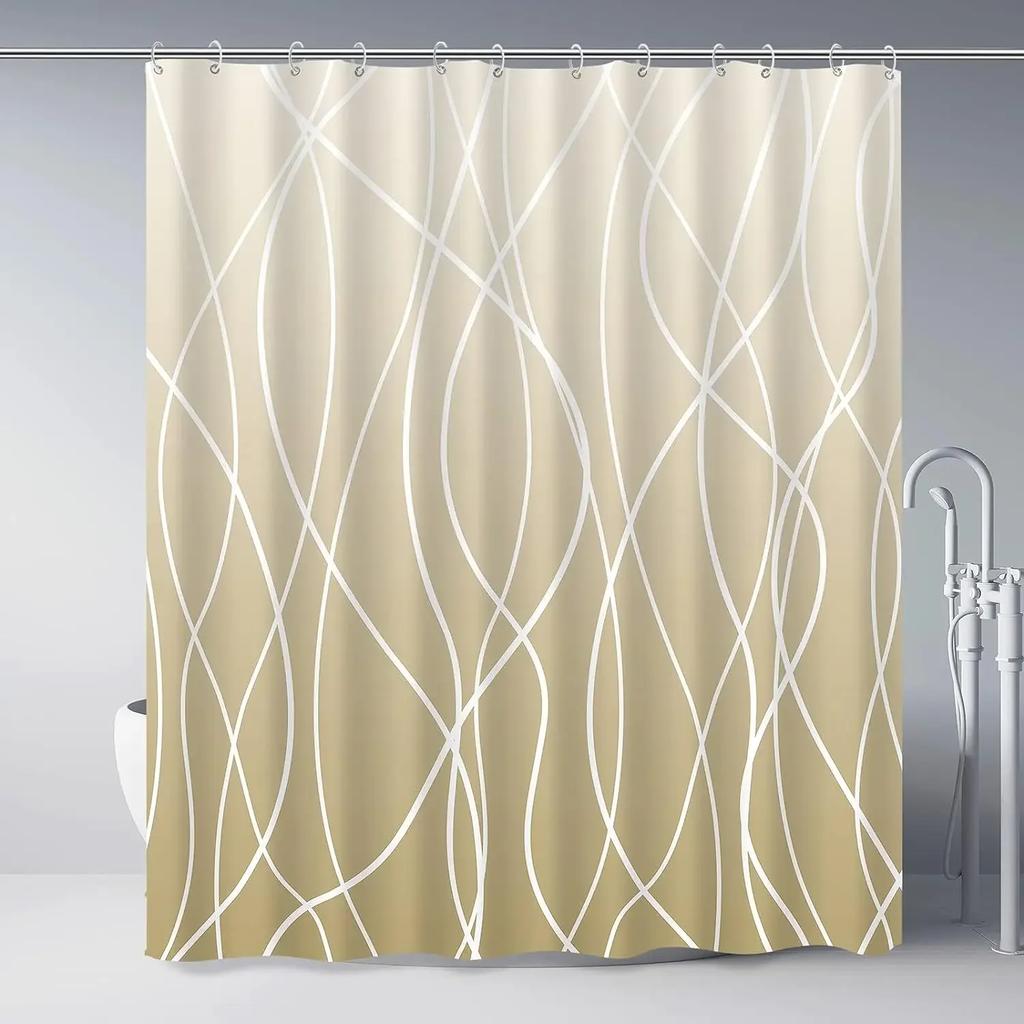 Modern Black And White Striped Corrugated Fabric Bathroom Shower Curtain, Gradient Stripe, Bathroom Decorative Shower Curtain