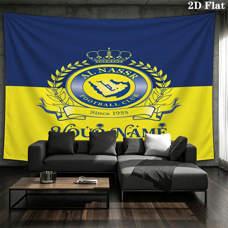 Al Nassr Crest Custom Name Wall Tapestry Aesthetic Wall Hanging Printed Fabric Blanket Decorative Tapestries For Bedroom Living Room Home Decor