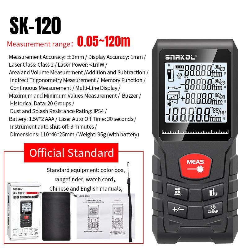 Snakol Laser Distance Meter 50m 70m 100m 120m Rangefinder Digital Range Finder Trena Roulette Ruler Distance Measuring Tape