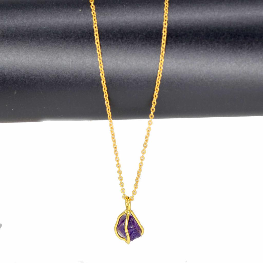 Raw Amethyst 925 Sterling Silver Necklace, Rough Gemstone Handmade Necklace Gift For Her Mom, Anniversary Gift