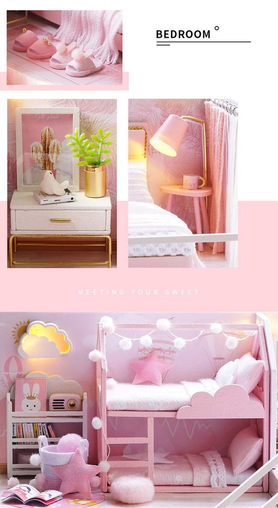 moin moin Dollhouse Miniature DIY Kit Set Dream Modern Style Fancy Scale Medium LED Light Acrylic Case Included 2008DH195 [English Instructions]