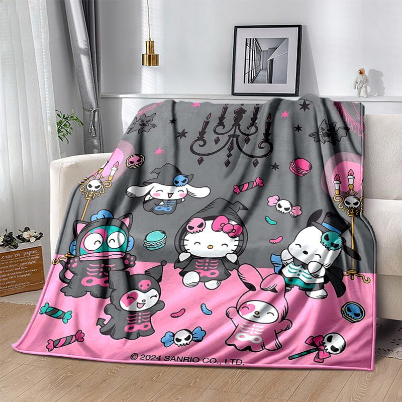 1pc Hello Kitty & Friends Halloween Adventure Blanket, Perfect for Home Decor, Gift Idea, Seasonal Use, Living Room, Travel, Camping, Car Blankets, Be