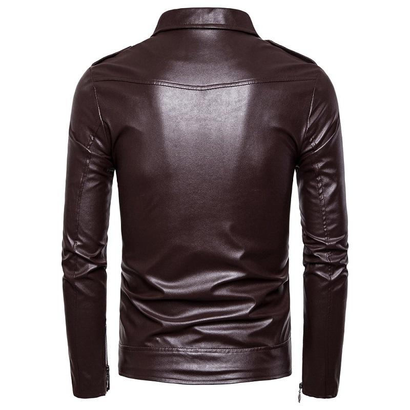 Men's Leather Motorcycle Jacket Slim Lapel Leather Zipper Motorcycle Jacket