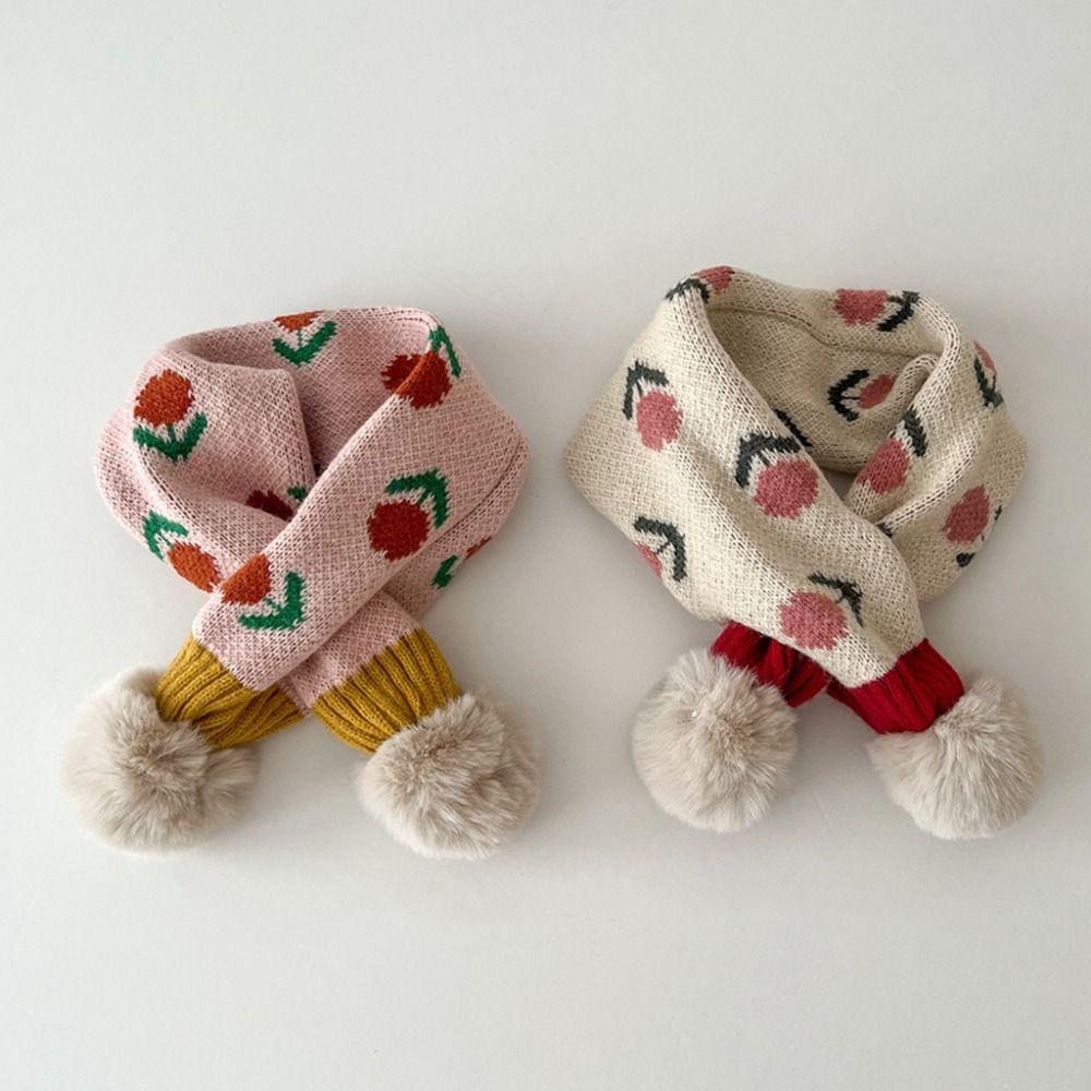 Jacquard Pattern Children Knitted Scarf Flower Print Toddlers Warm Scarf Autumn Winter
