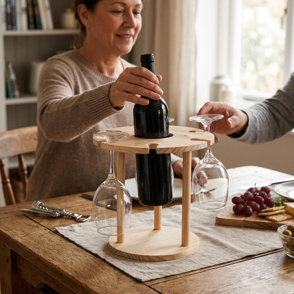 Wooden Wooden Wine Rack Holds Six Glasses Wine Bottle Holder Easy Assembly Wine Organizer Kitchen