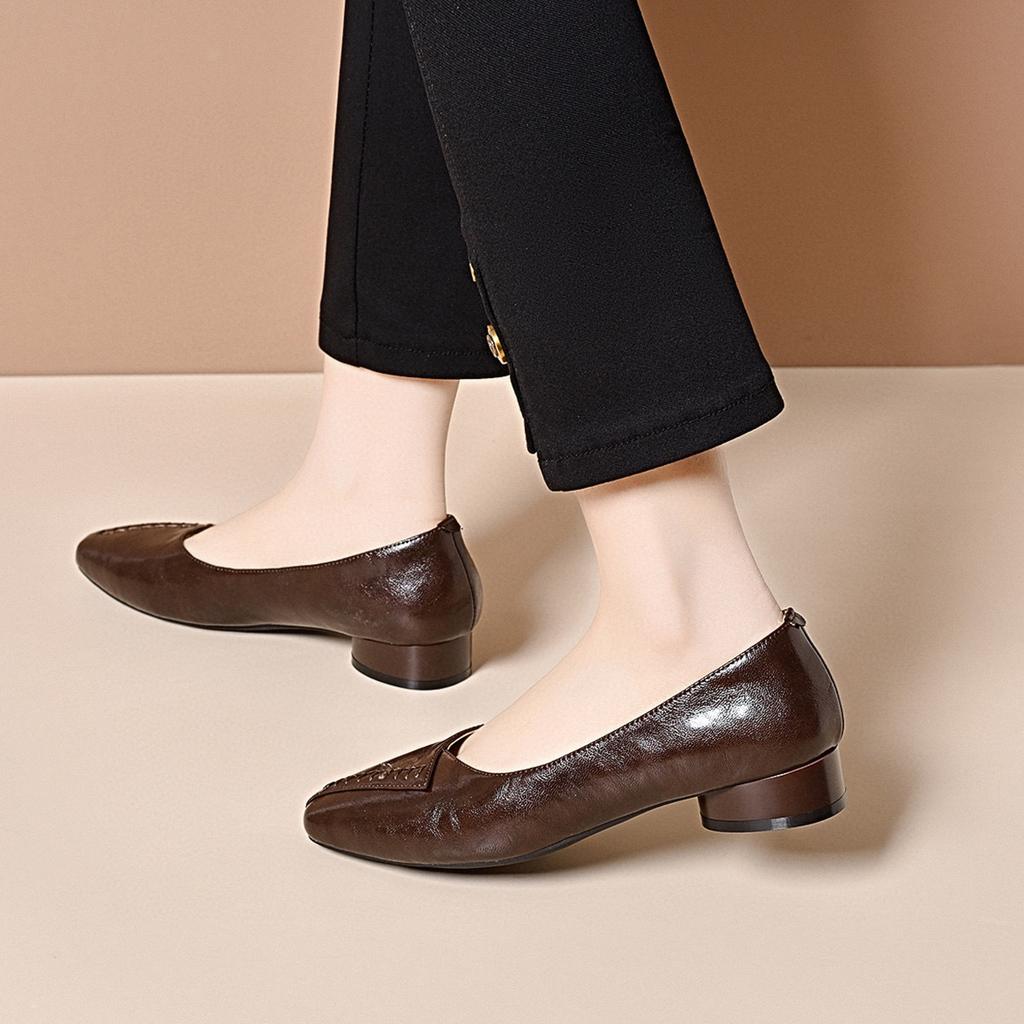Женские туфли на плоской подошве, весна 2025 года, новые туфли на плоской подошве с круглым носком и низким каблуком, профессиональные рабочие туфли с одной педалью