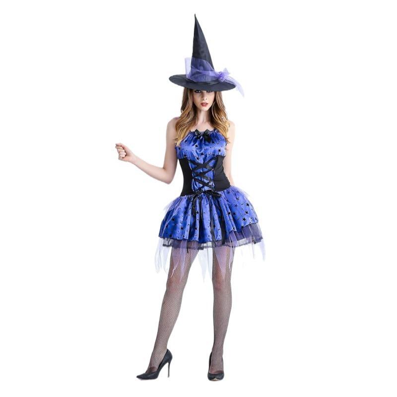 Halloween Adult Sexy Skirt Purple Witch Cosplay Stage Show Costume Real Shot