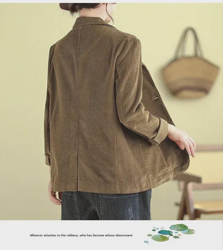 2024 Spring Women's Plus Size Corduroy Cotton Slim Suit Jacket