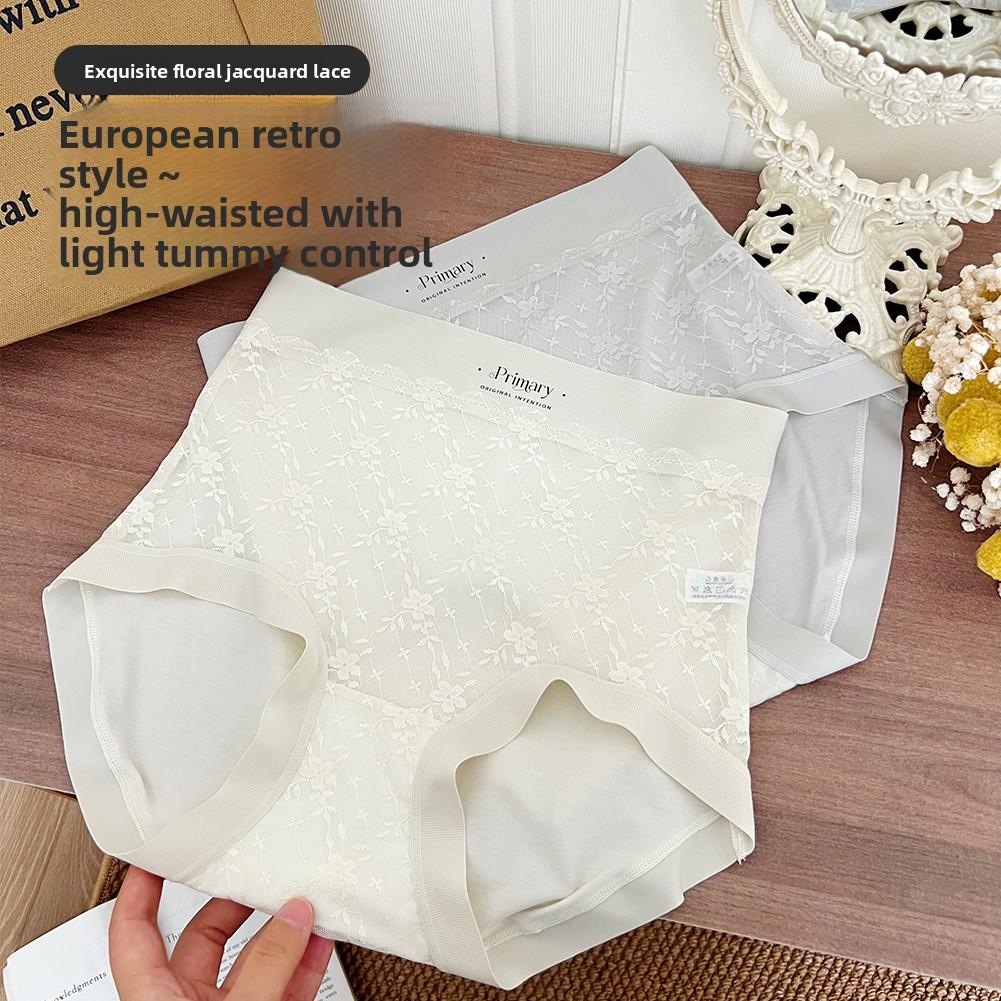 Женские Весенние и Осенние Новые Кружевные Мягкие Бесшовные Треугольные Трусики с Высокой Талией