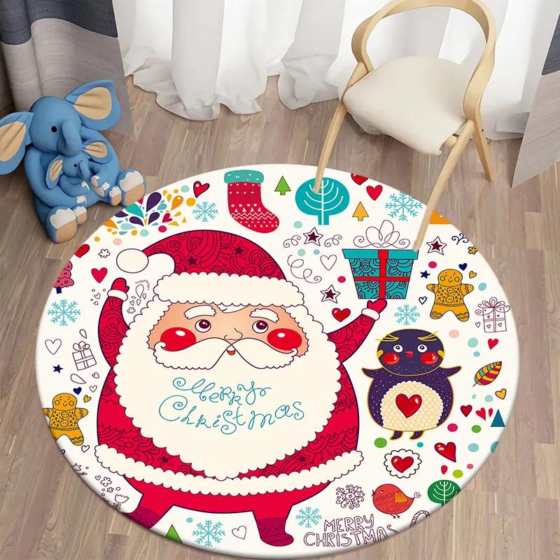 Санта-круглый ковер для дома, гостиной, спальни, коврик для кухни, ванной комнаты, коврик, милое украшение для детской комнаты