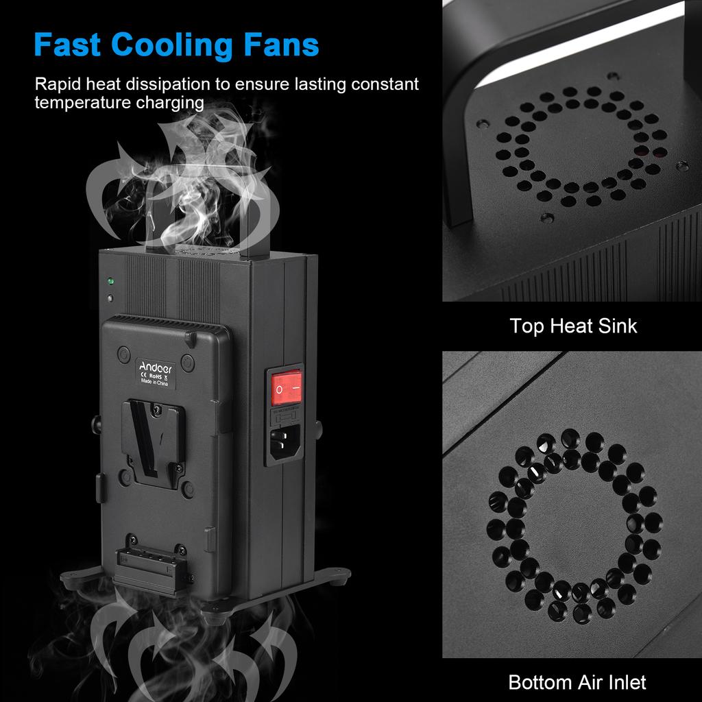 Andoer Зарядное устройство с V-образным креплением, двухканальное зарядное устройство с V-образным креплением, быстрая зарядка для 14,4/14,8 В.