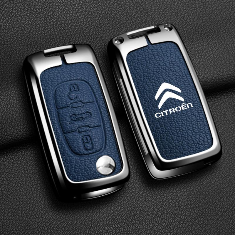 JGNT8 Metal Leather Car Flip Remote Key Case Cover Protector Shell Fob Keychain For Citroen C2 C3 C4 C5 C6 C8 Xsara Picasso Berlingo