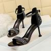 Fashion Rhinestone High Heels Women Pumps Sexy Kitten Heels Party Shoes Open Toe Women Sandals Heel Stiletto Wedding Sandalias De Mujer