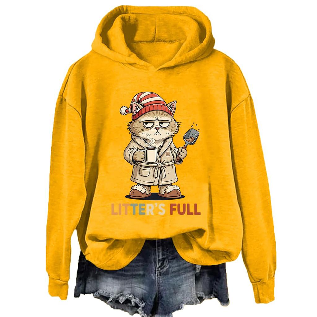 Ladies Fashion Casual Long Sleeve Printed Round Neck Hoodie Pullover Top