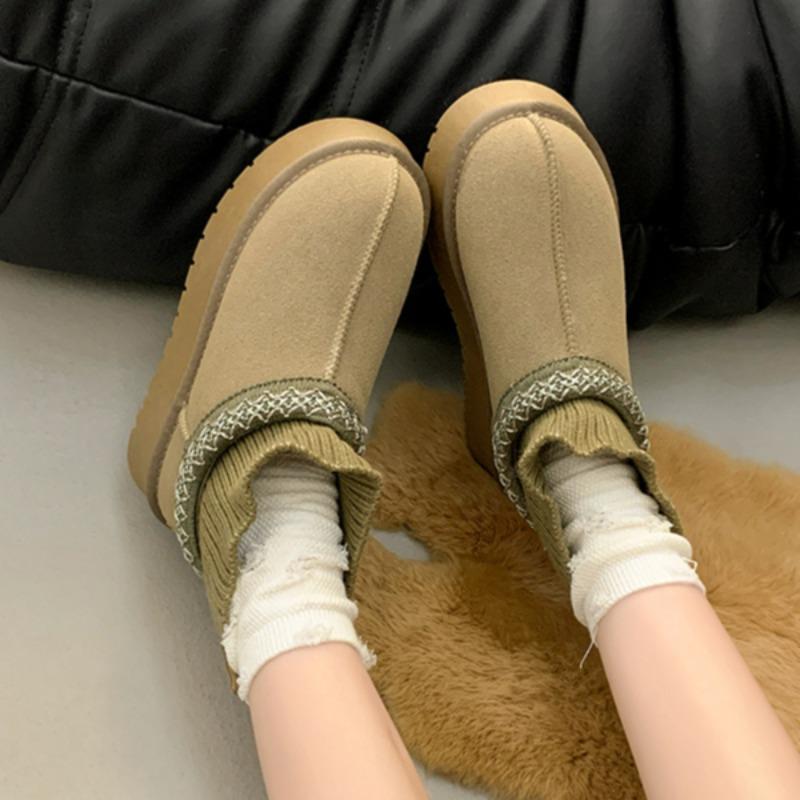 Женские зимние ботинки на платформе с ботильонами на плоской подошве из замши, теплые трикотажные туфли из плюша и хлопка, женская зимняя мода 2025 года, повседневные прогулочные ботинки Mujer