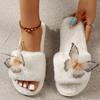 Fashion Hot-selling Fashionable Plush Cotton Slippers 2025 Winter New Butterfly Indoor Home Warm Flat Bottom Non-slip Slippers