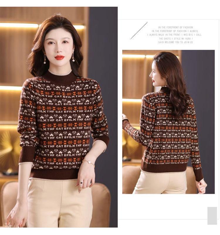 Женский свитер жаккардовой вязки с полуворотом 2024 года - Осень/Зима