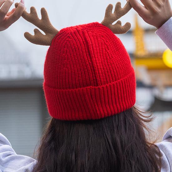 Комплект из 3 предметов: новогодняя шапка, шарф, перчатки, толстая вязаная теплая шапка с принтом рогов, эластичная защита ушей, ветрозащитная лыжная шапка-купол, комплект с шейным платком