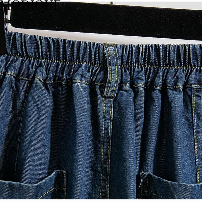 MODIQUE женские джинсовые шорты, летние, большие размеры, новые свободные повседневные однотонные тонкие джинсовые короткие брюки трапециевидной формы, женские модные брюки с высокой талией