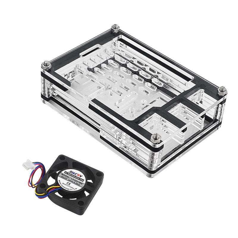 Корпус для Raspberry Pi 5: 9-слойный акриловый корпус со слотом для камеры, официальный радиатор, вентилятор с регулировкой скорости и медный радиатор