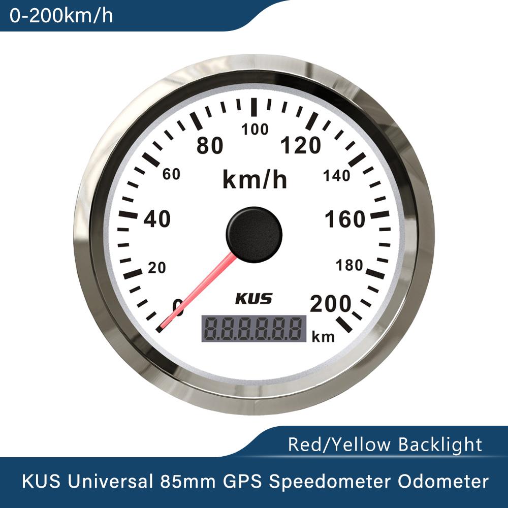 KUS Waterproof 85mm GPS Speedometer Speed 120km/h 0-200 km/h for Car Truck Boat 12V 24V with Red Yellow Backlight