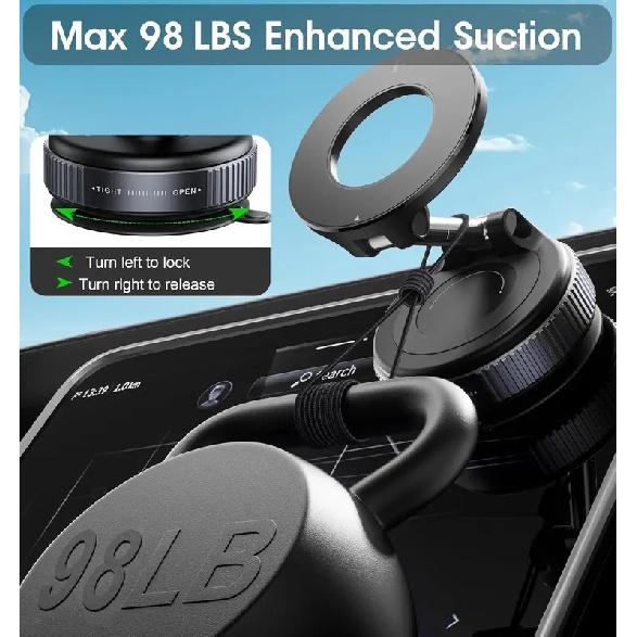 Strong Magnetic Car Phone Holder Foldable 360° Adjustable Vacuum Suction Mount Universal for Car, Desk, Bathroom