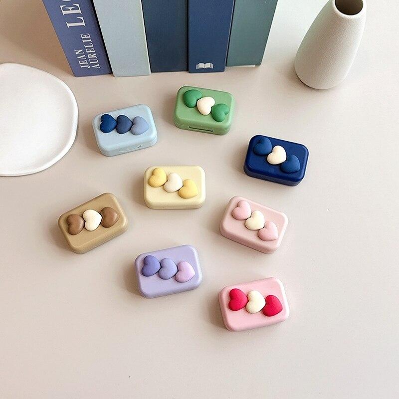 Яркий цвет, свежий милый раздел любви, чехол для контактных линз с зеркалом, пинцет, косметический ящик для хранения контактных линз, органайзер