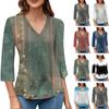 Women's V-neck Gradient Print Three-quarter Sleeve Fashion Top