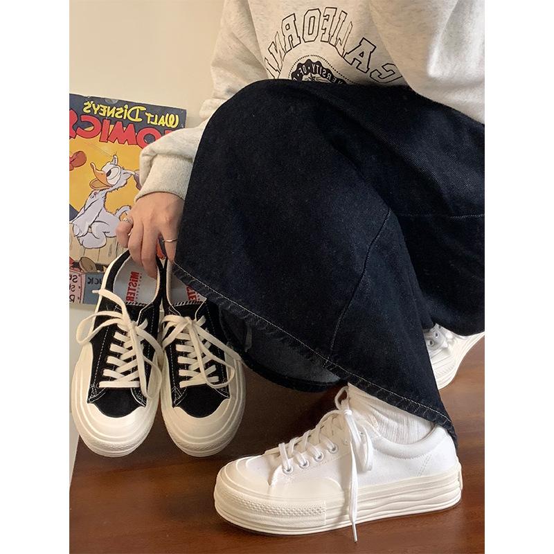 Platform Canvas Shoes Women's Dissolving Shoes Cute Japanese Big Head Shoes Spring and Autumn New Student Versatile Little White Shoes Women