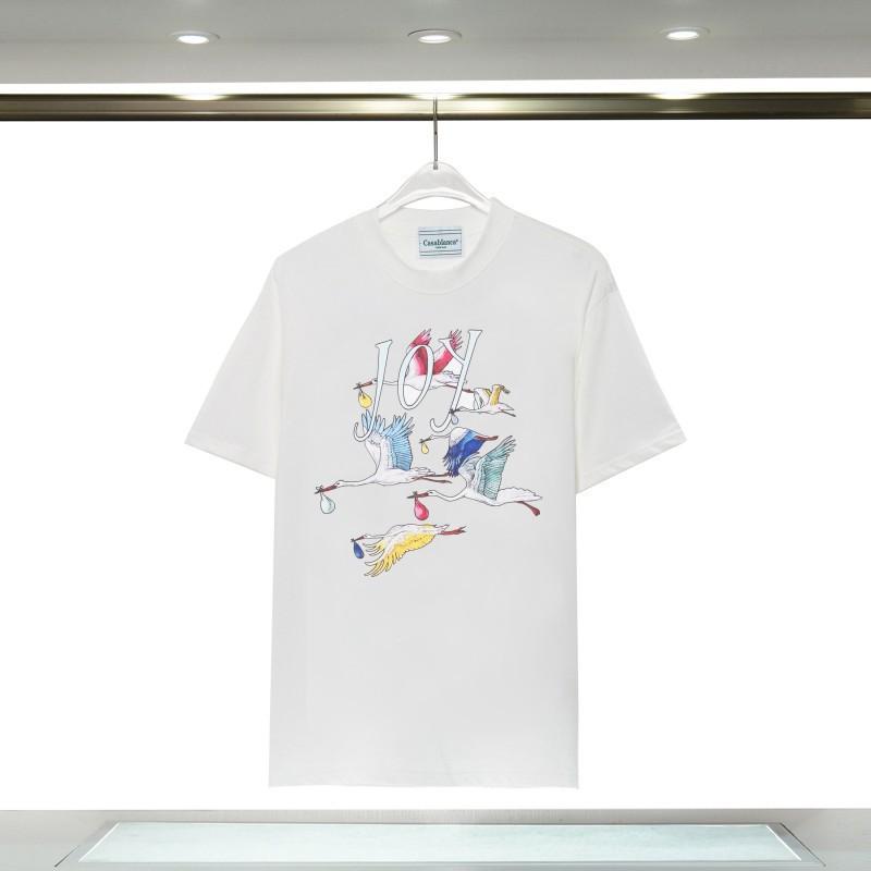 Casablanca Short Sleeve T-Shirt Couples Round Neck Loose Fit Cotton Casual Daily Wear