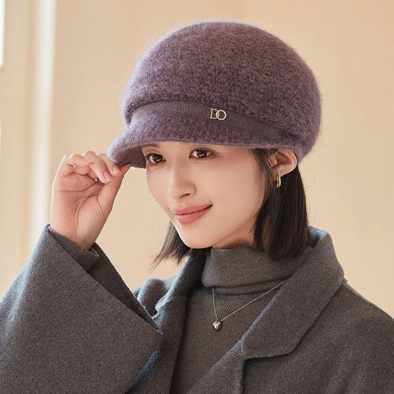 Осенне-зимняя холодостойкая вязаная теплая шапка, толстая шапка-утконос, шерстяная шапка в западном стиле для женщин