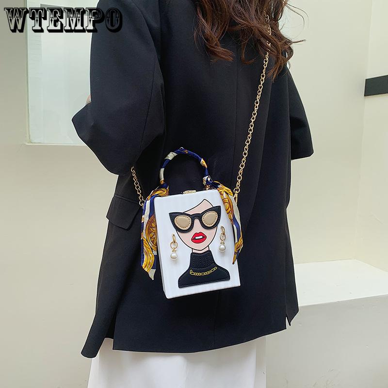 Сумка-коробка Креативная нишевая сумка для телефона с граффити Винтажная вечерняя сумочка Сумка для телефона с цепочкой
