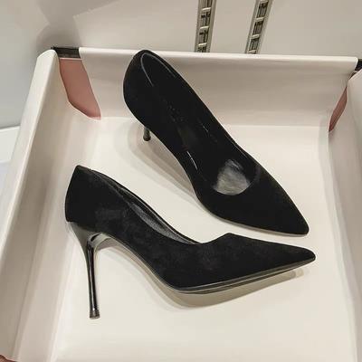 2024 Новые модели высокой моды и профессиональные французские черные туфли с острым носком, классические туфли на тонком каблуке на весну и осень