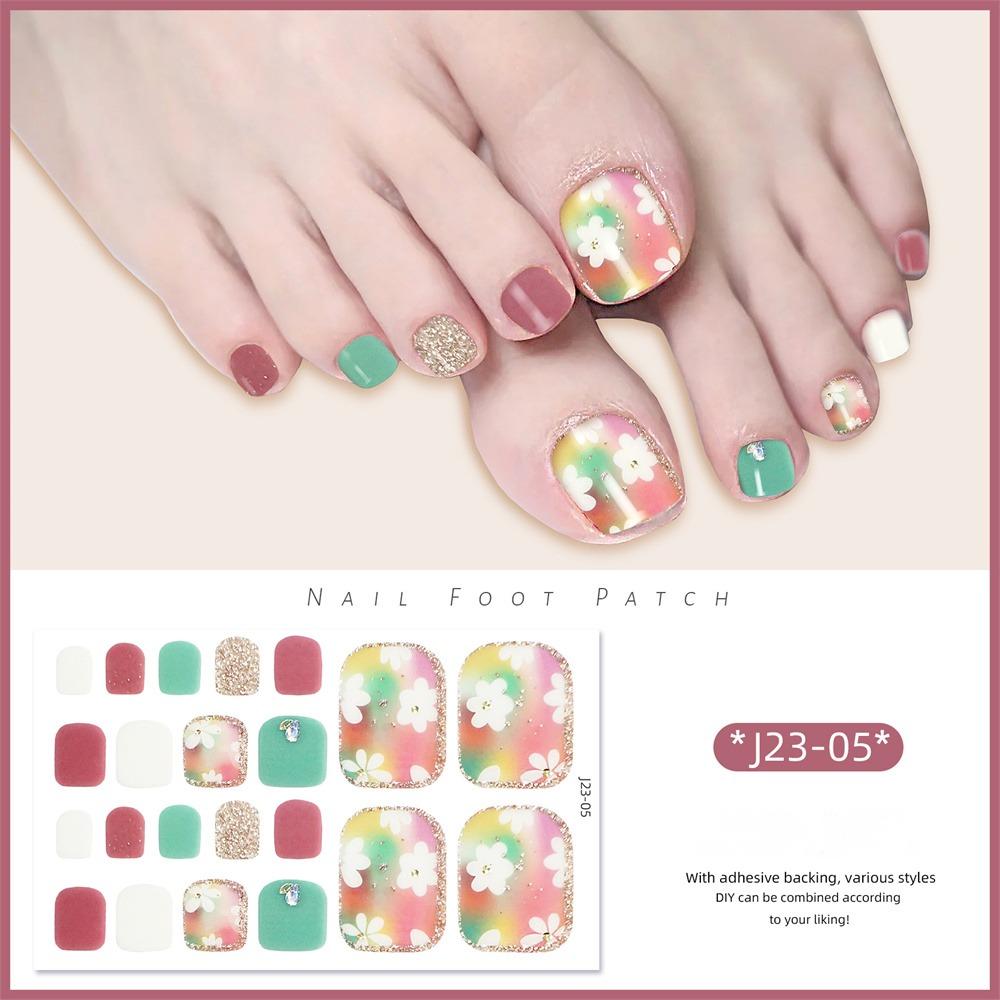 22Pcs/Set Toe Nail Fake Self-adhesive Nails Sticker Various Nail Patterns False Nail Stickers With Jelly Glue