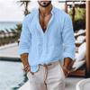 Мужская однотонная рубашка из хлопка и льна - Длинный рукав, стиль Business Casual