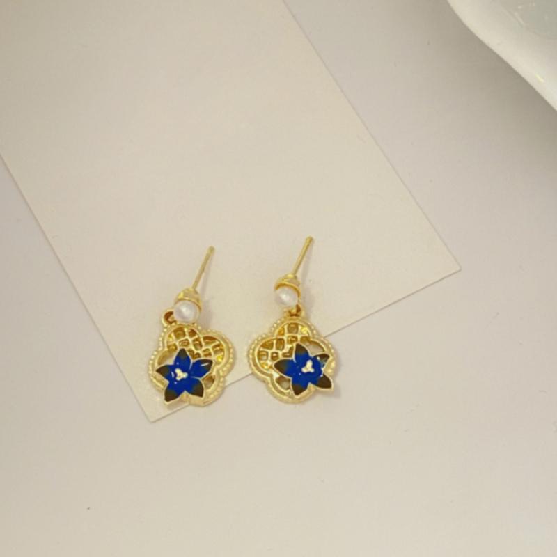Новый модный дизайн, серьги-джокеры с синим цветком и темпераментом, женские серьги