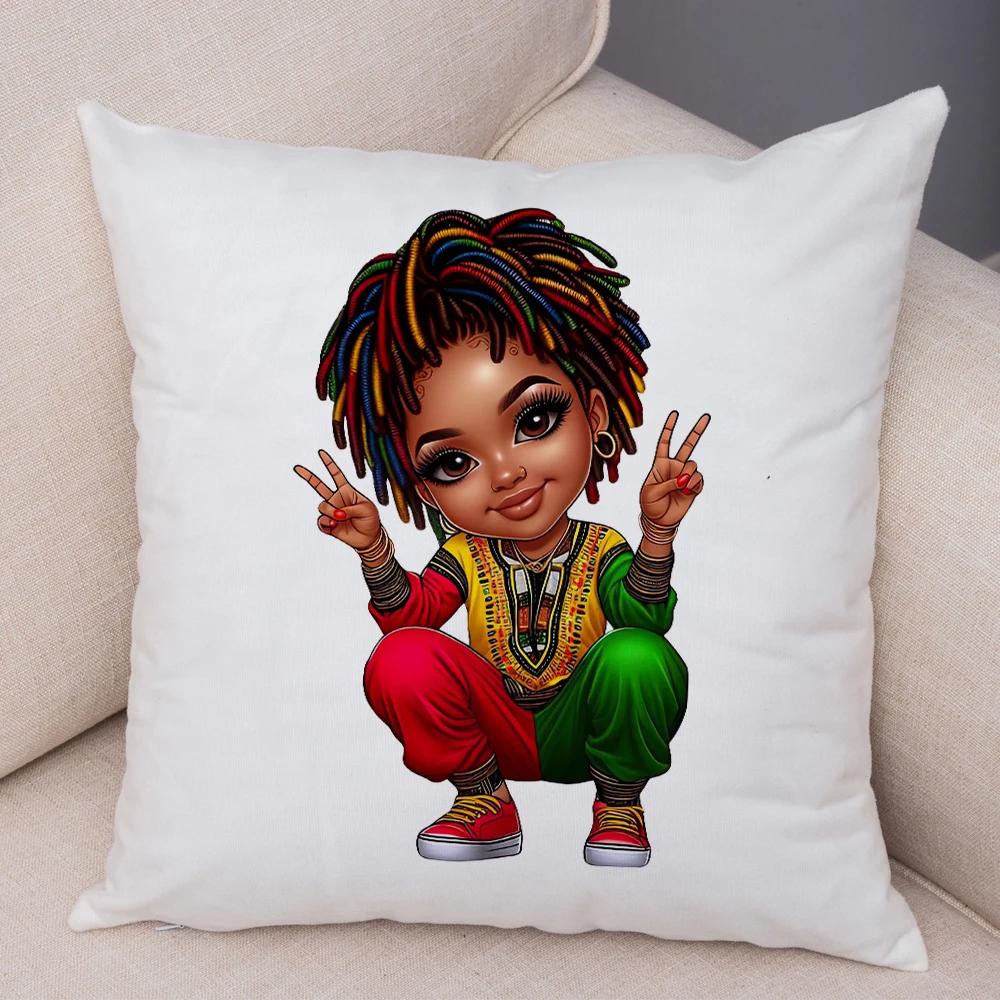 Мода Мультяшная Африканская Девушка Наволочка Мягкая Плюшевая Наволочка для Подушки для Дивана Домашний Декор Милая Черная Женщина Наволочка для Подушки