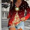 Christmas Tree Sunflowers Print Women Tshirts Ladies Tops Long Sleeve V-neck Pullover Femme T-shirts T Shirt For Women
