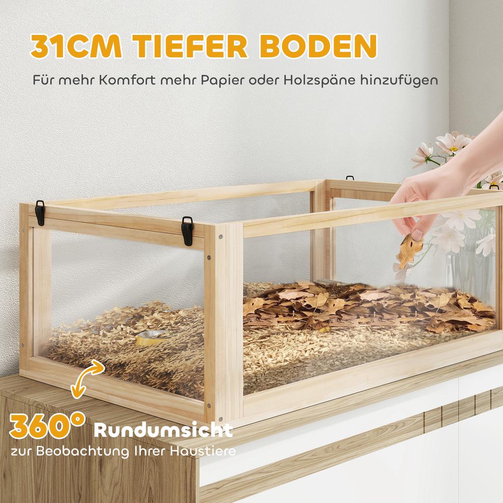 Wooden Hamster Cage with Detachable 31cm Deep Bottom, Hut, Seesaw, Exercise Wheel, Ramp, 80 x 50 x 76cm, Natural