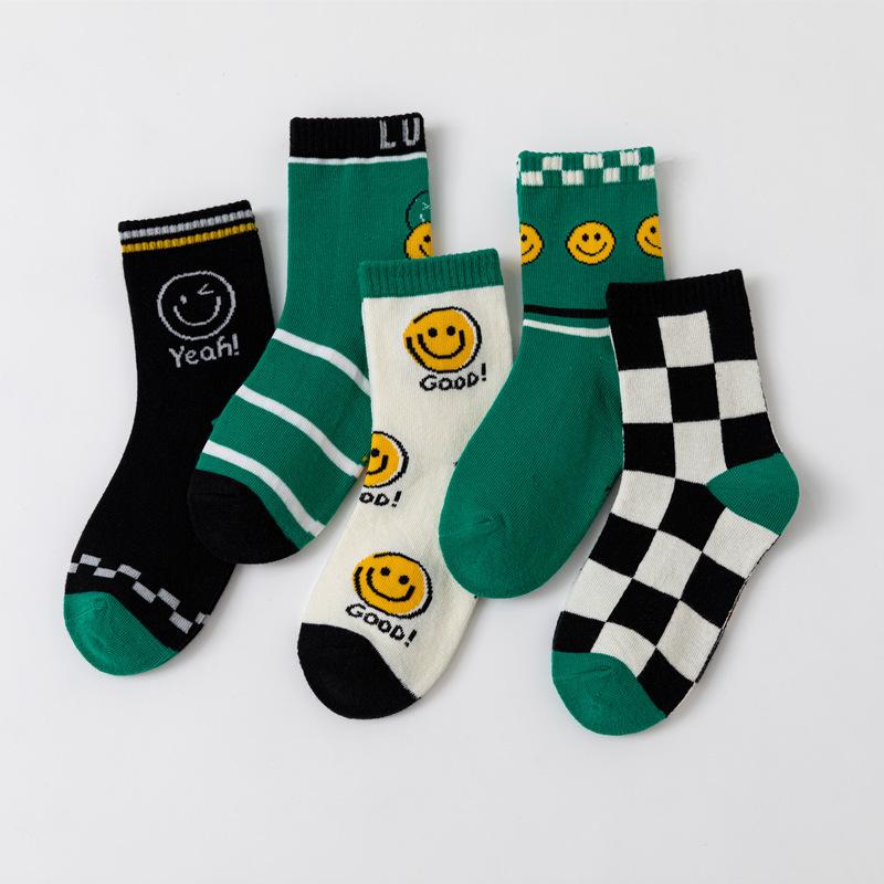 5pairs/Lot Autumn Winter Girls Cotton Socks Child Student Socks Smile Boys New Fashion Multi-color Warmer Baby Kids Sport Socks