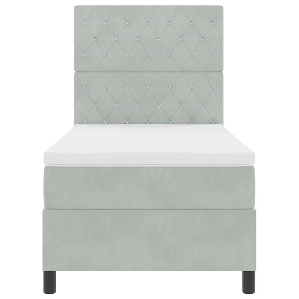 Box Spring Bed with Mattress Light Gray 90 x 190 cm Velvet