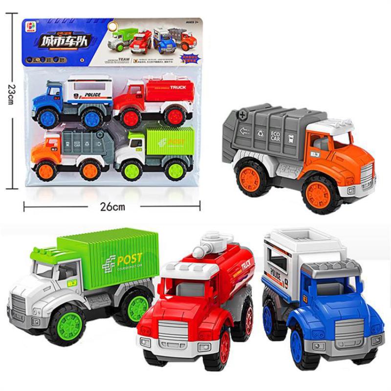 Children's Toy Inertia Car City Fleet Sanitation Truck Sprinkler Truck Police Car Container Transporter Toy Set