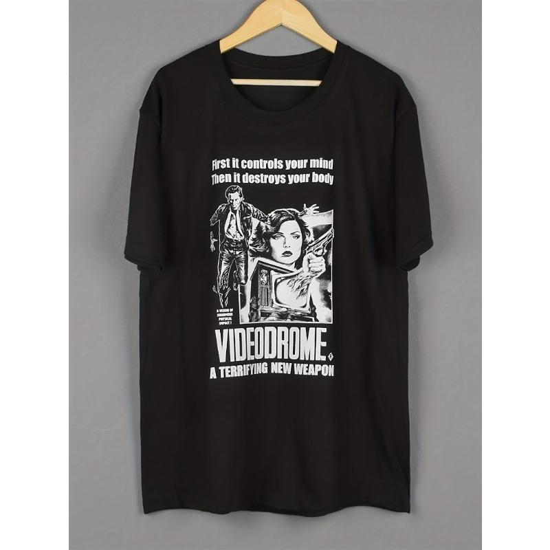 Unisexs Videodrome Tshirt David Cronenberg 80s Horror Movie Pattern Tshirt With Videodrome Text And Tv Program Design