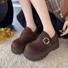 Платформа маффин Birkenstocks осенне-зимние новые обувь на платформе флисовая теплая маленькая матовая кожаная хлопковая обувь