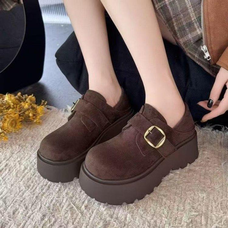 Платформа маффин Birkenstocks осенне-зимние новые обувь на платформе флисовая теплая маленькая матовая кожаная хлопковая обувь