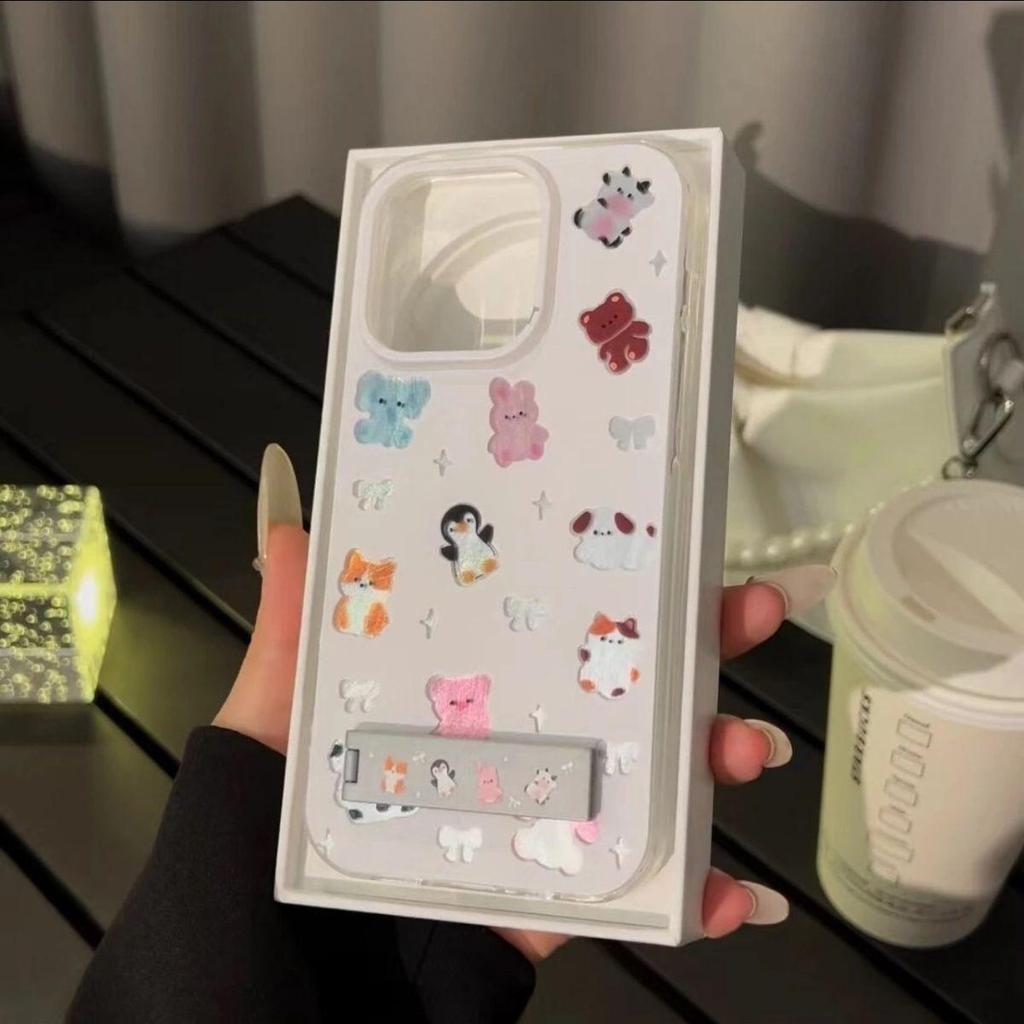 Очаровательный чехол-накладка на весь экран с животными - Совместим с iPhone 11/12/13/14 Pro, Дизайн из перьевой пряжи, Модный противоударный чехол