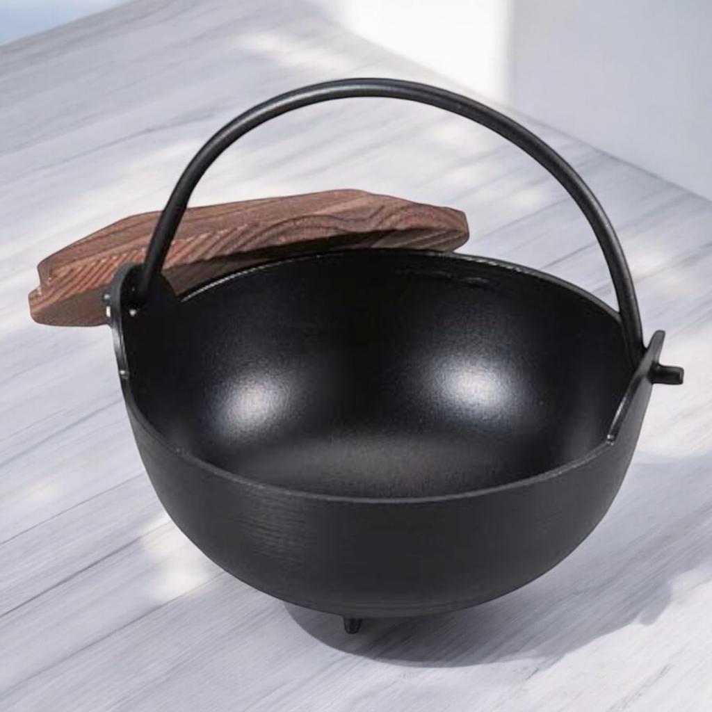 Classic Sukiyaki Pot 24cm Pot with Black Wood Lid Aluminum Wooden Product Made In Japan J-kitchens 26x23.9x21.5cm