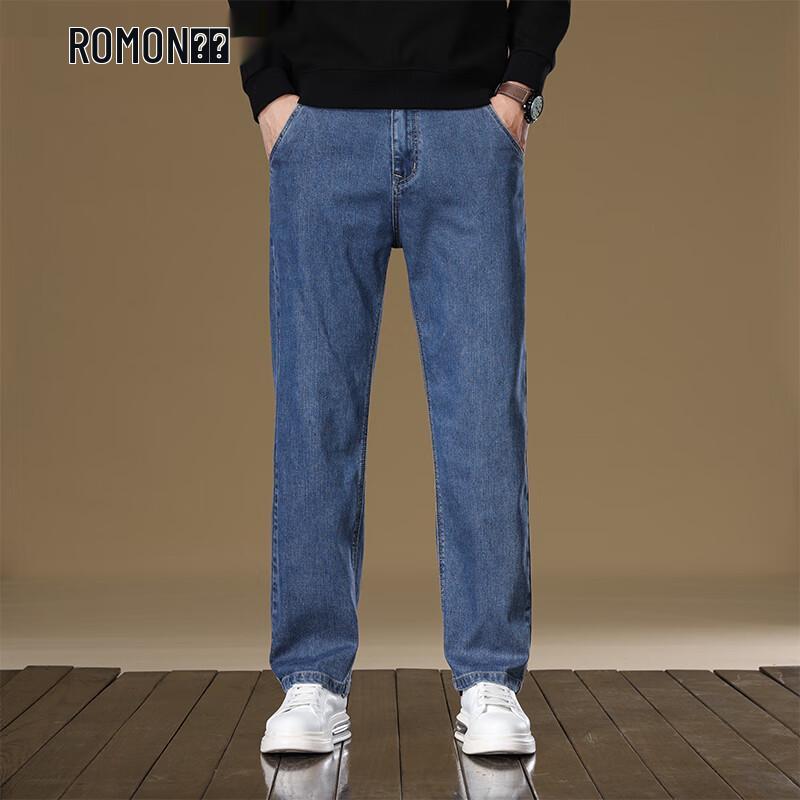 ROMON Мужские джинсы из лиоцелла Tencel свободного прямого кроя (Утеплённый для осени/зимы)