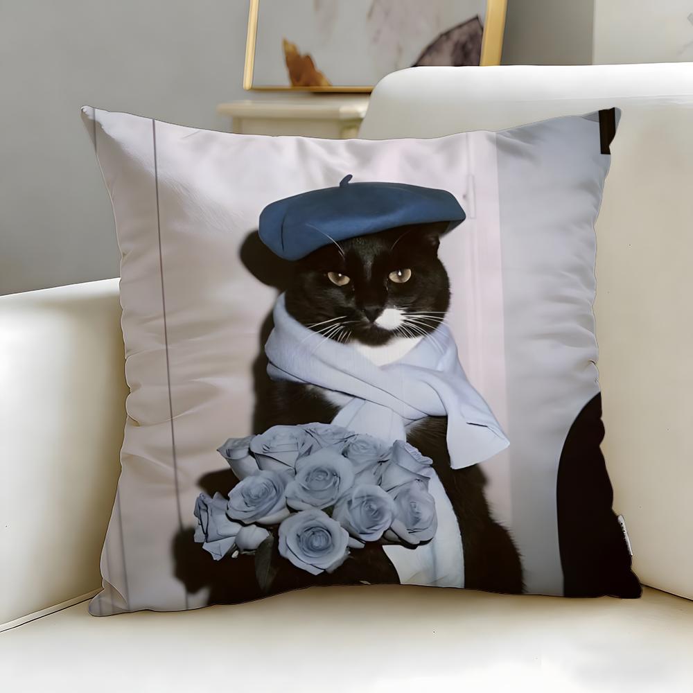 Классическая наволочка с изображением черной кошки, мягкая и легко стирается – подходит для дивана, кровати, путешествий и офиса.