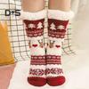 1 Pair Winter Floor Socks Thickened Fuzzy Plush Warmth Retention Christmas Elk Snowflake Print Leg Warmer Silicone Bottom Fall Winter Floor Socks